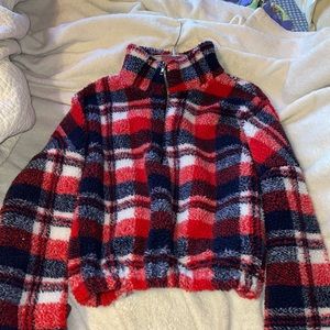 Plaid Sherpa half zip